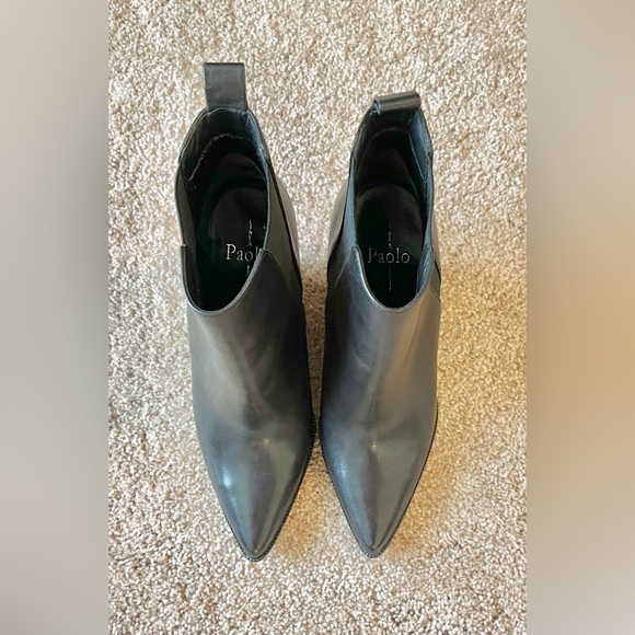 Brand New Black Leather Wedge Heel Ankle Boots LINEA PAOLO  7M - Picture 3 of 4